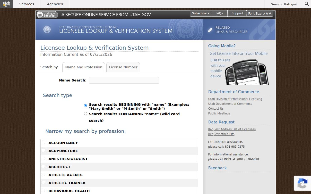 Utah professional license Magna people directory lookup