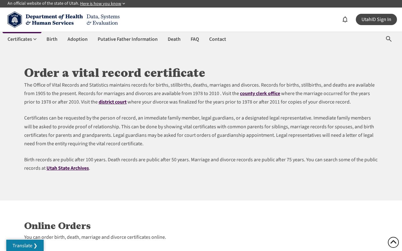Magna people search through Utah vital record ordering options